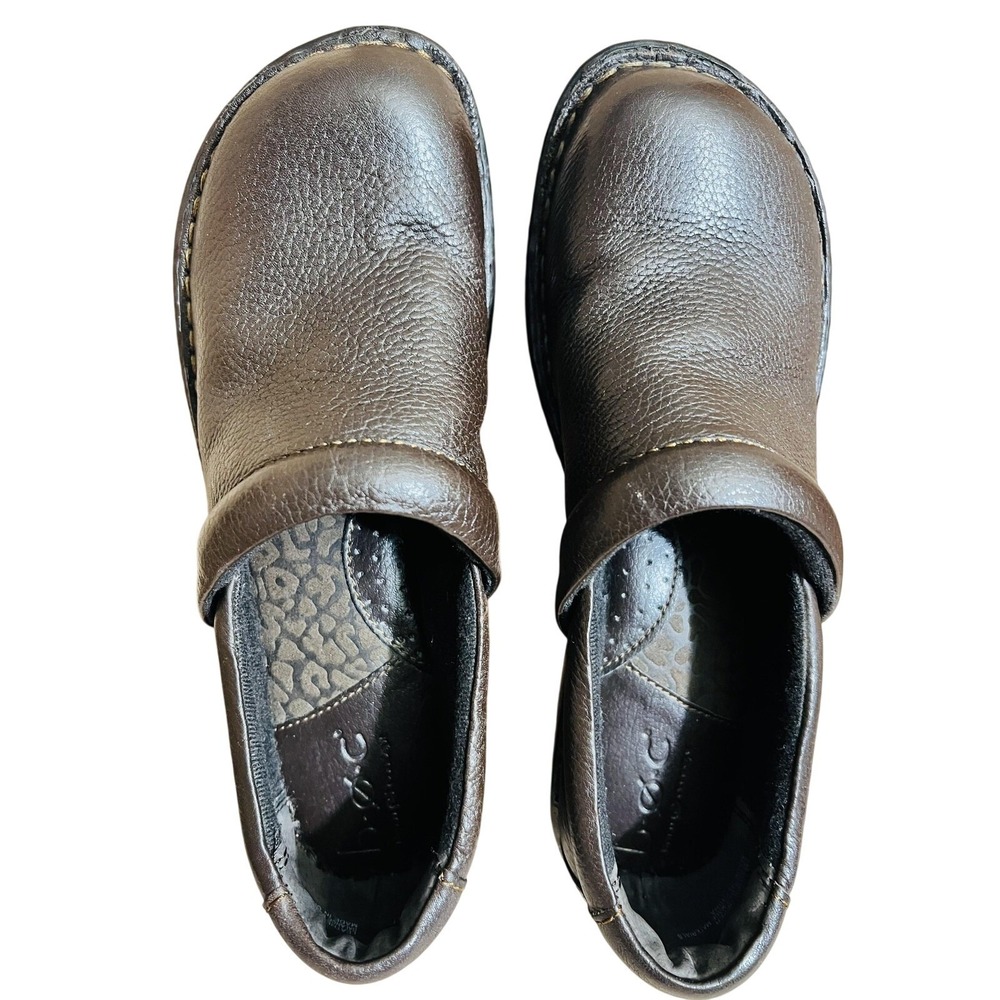 B.o.c Shoes Womens 7.5M Brown Leather Clogs Slip On Comfort Cushioned Work